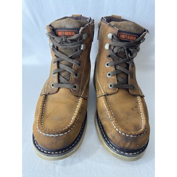 Harley-Davidson Men’s Brown Leather Motorcycle Boots Lace-Up Size 8.5M D93136 - Picture 4 of 13